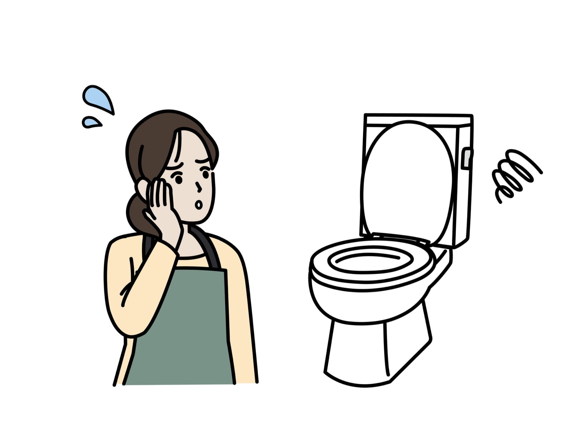 トイレの故障に困る主婦のイラスト

