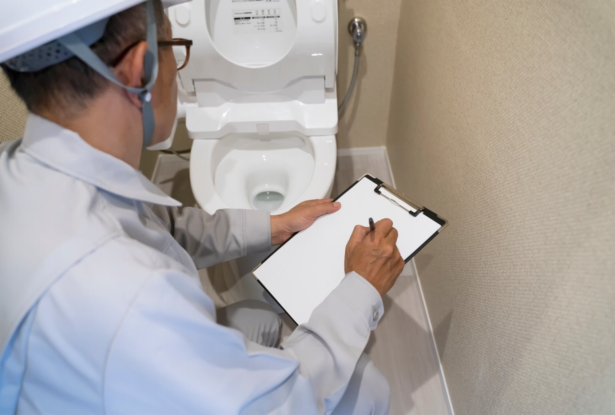 トイレを点検する作業員

