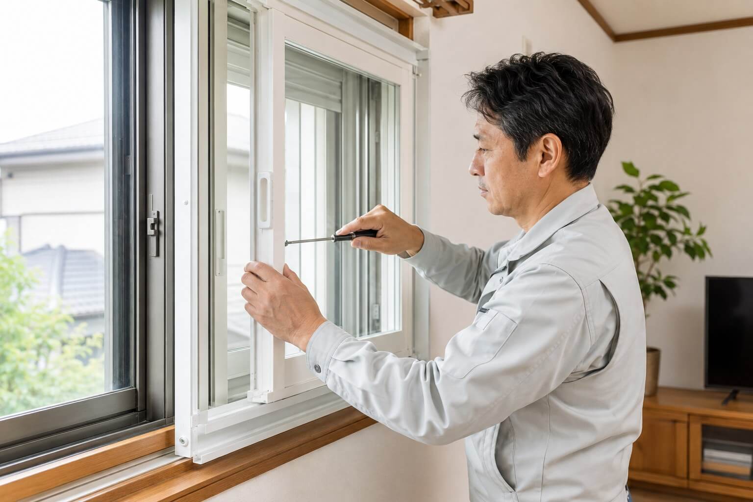 内窓を設置する断熱リフォームの施工の様子