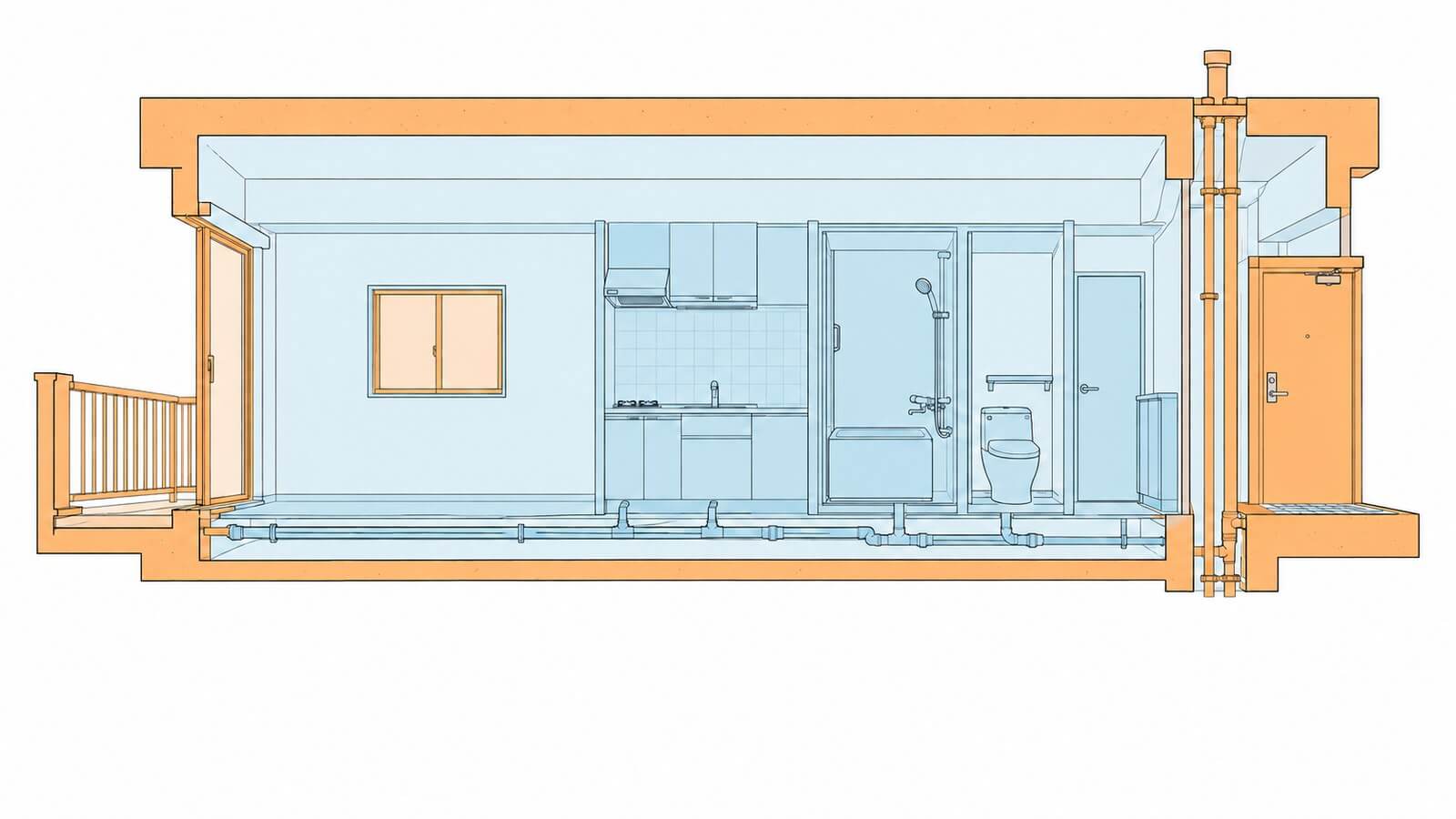 マンションの専有部分と共用部分を色分けした図解